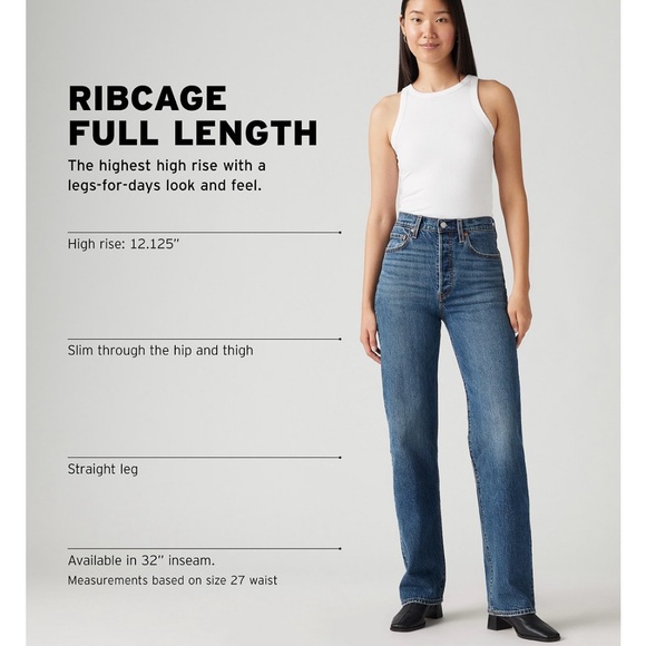 Levi's Ribcage Full Length Straight Leg Jeans Black - Picture 4 of 8